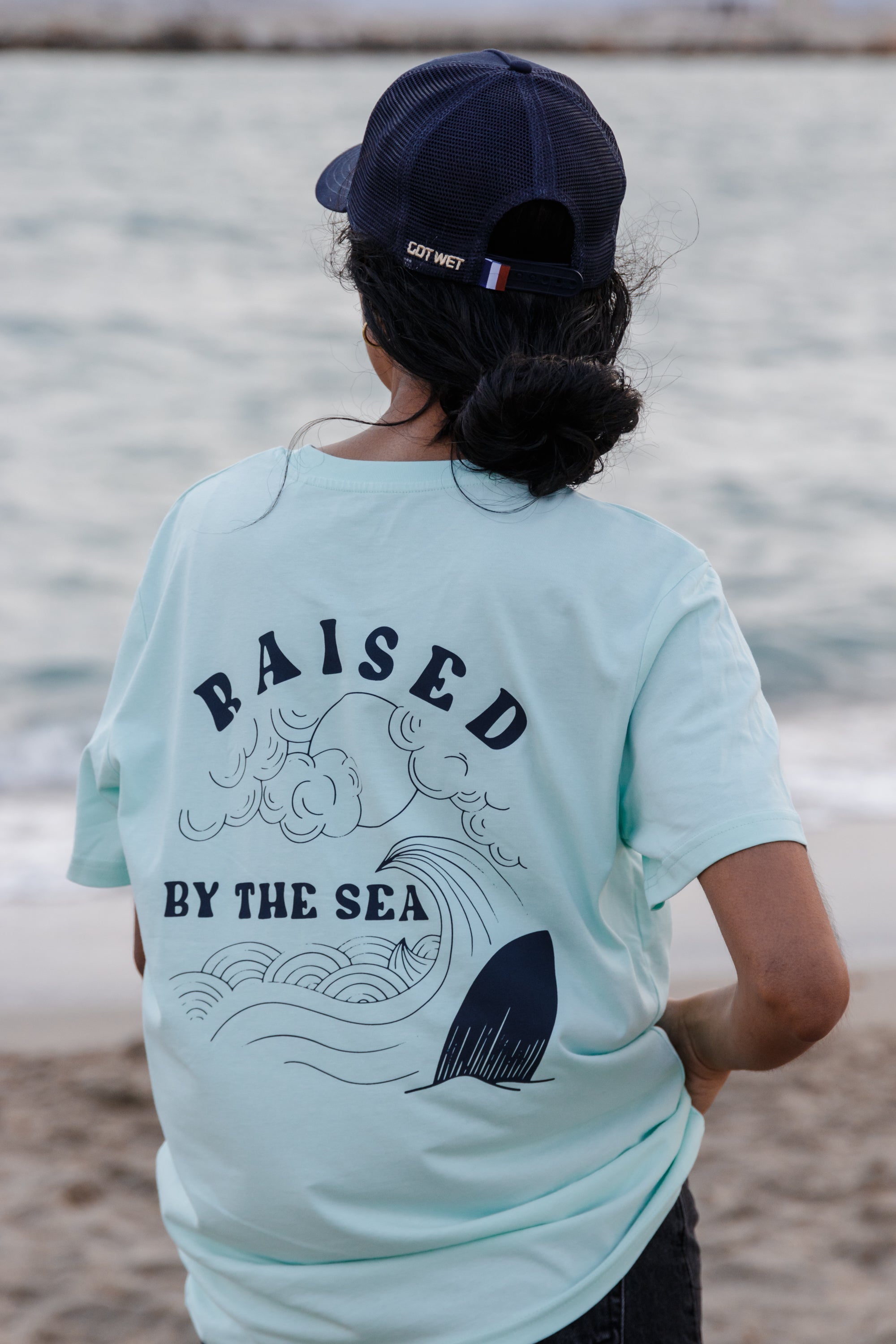 T-Shirt Surfwear Bleu Pastel &quot;Raised By The Sea&quot;